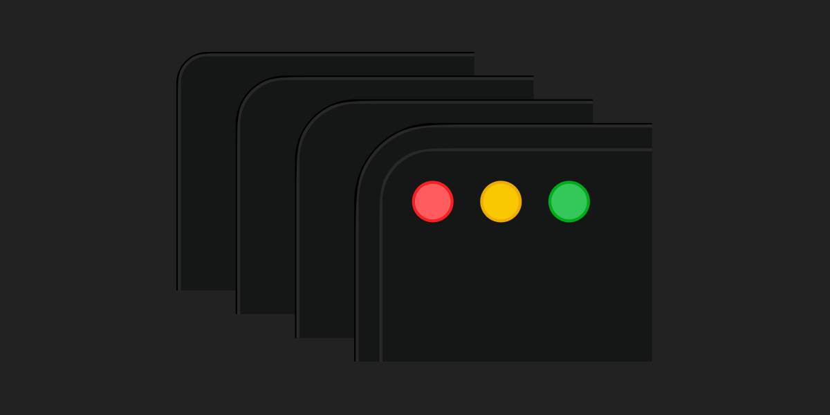 Four stacked, fanned-out views of a macOS Tahoe window&rsquo;s top-left corner, comparing varying corner radii.