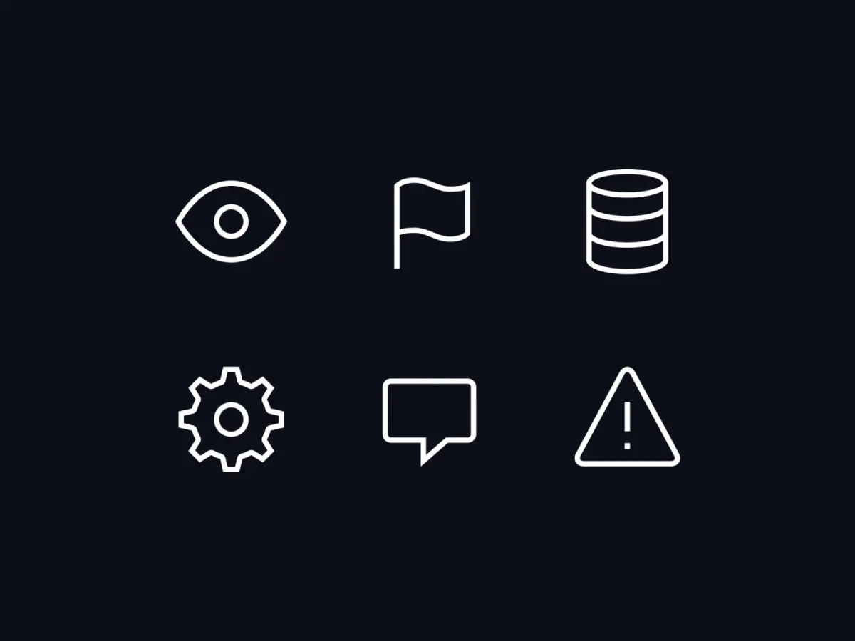 Six simple monochrome icons, white lines on black background.