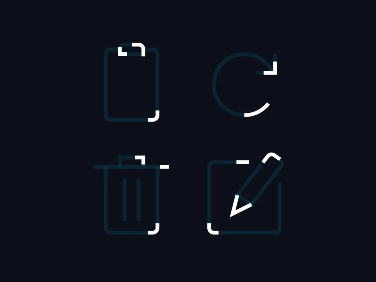 Details of four icons with certain design details highlighted.