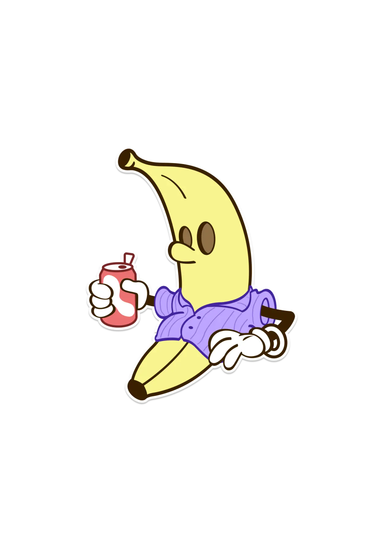 A banana drawn as a simple early disney-style cartoon character with a face and hands but no legs or feet.